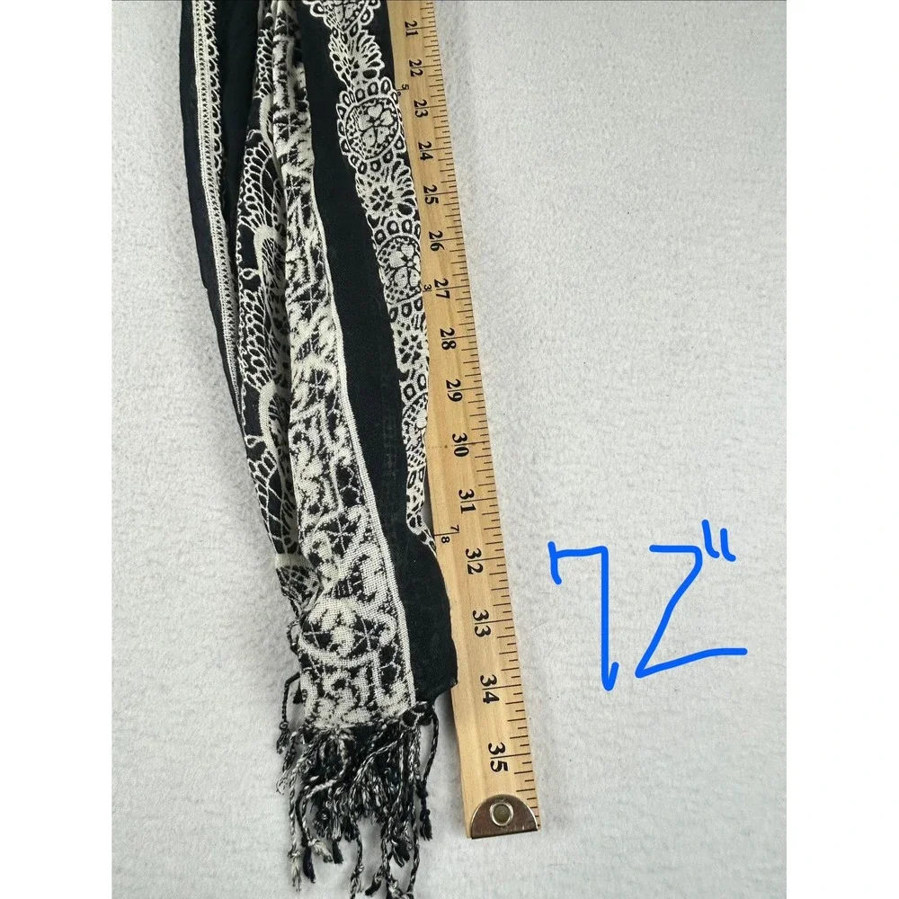 Unbranded Lace Print Scarf Women OS Black Ivory Boho
